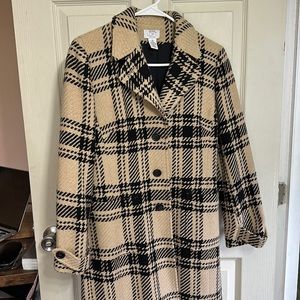 Loft Houndstooth Tan and Black Long Peacoat